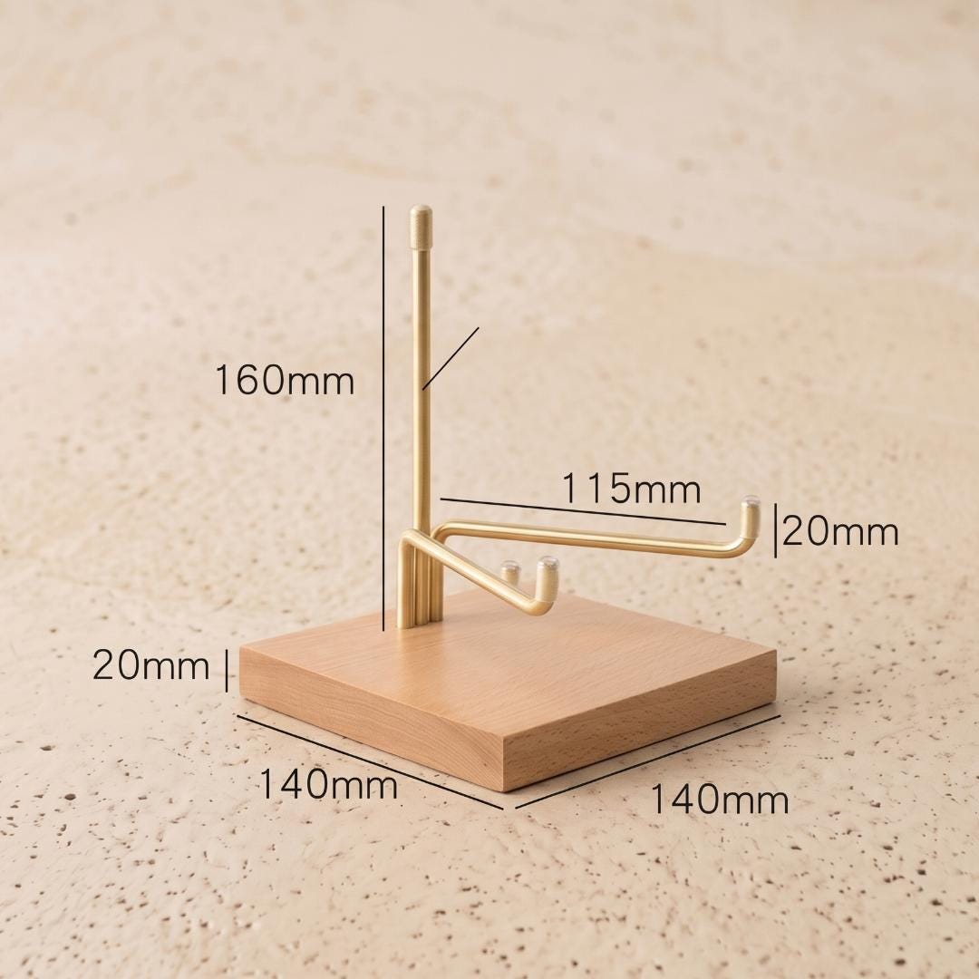 Handmade Walnut Plate Stand, Brass Metal Easel for Fossils & Large Geodes, Decorative Dish Holder, Tabletop Sign Holder Photography Props