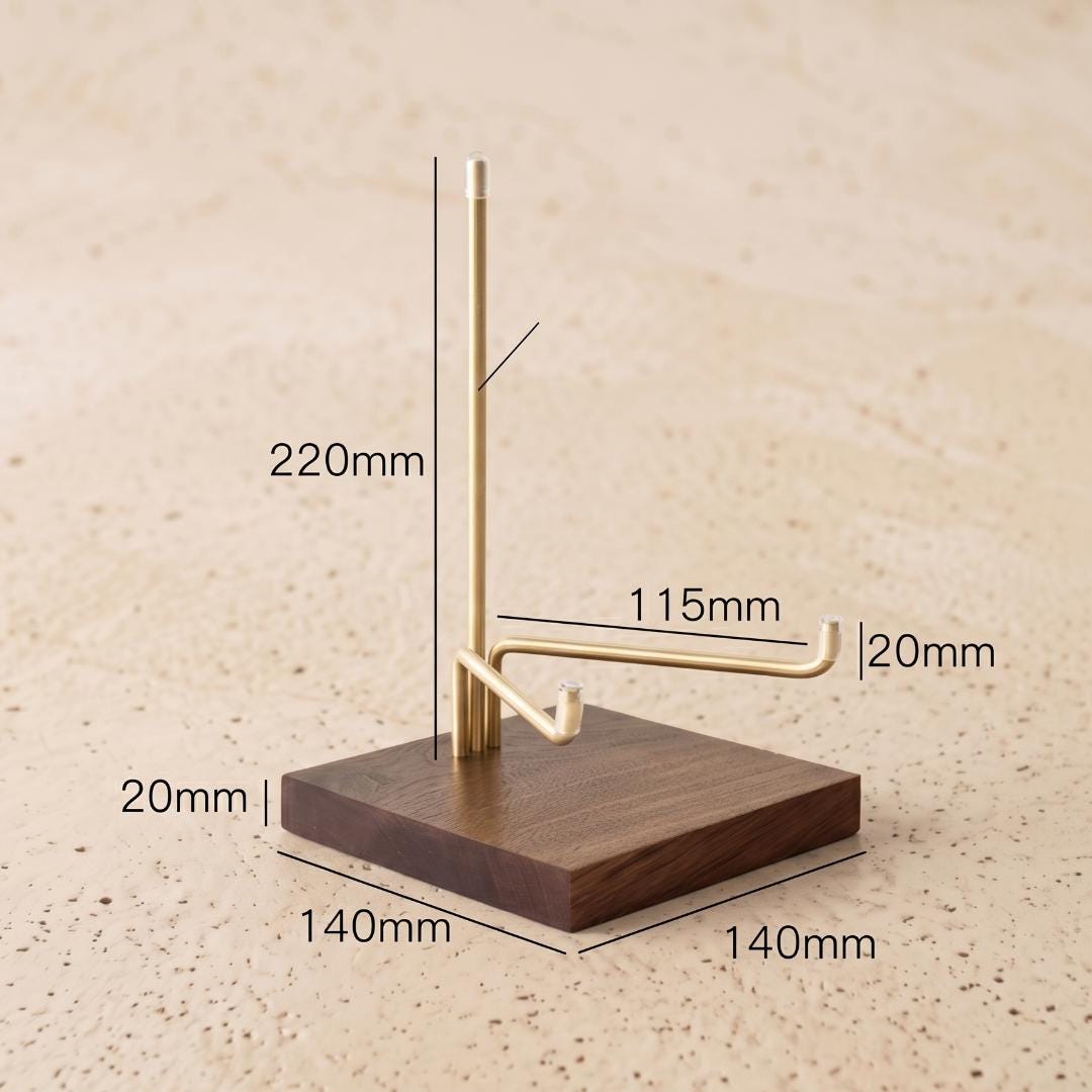 Handmade Walnut Plate Stand, Brass Metal Easel for Fossils & Large Geodes, Decorative Dish Holder, Tabletop Sign Holder Photography Props