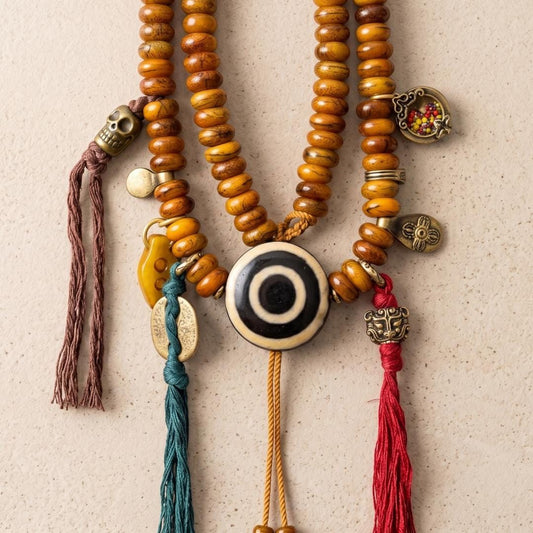 Himalayan 3 Eyes Dzi Bead, Etched Agate Spacer, Totem Marker Beads for Mala Necklace Making, Ethnic Geometry Jewelry Supplies Craft Gift