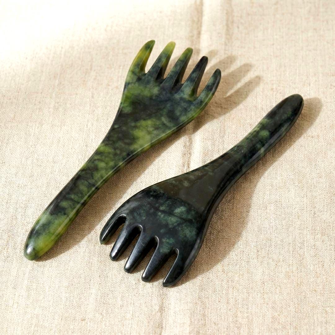 Natural Xiuyu Jade Scalp Massage Comb, 5 Claw Head Massager, Crystal Hair Tool, Relaxing Stress Relief Gift for Her