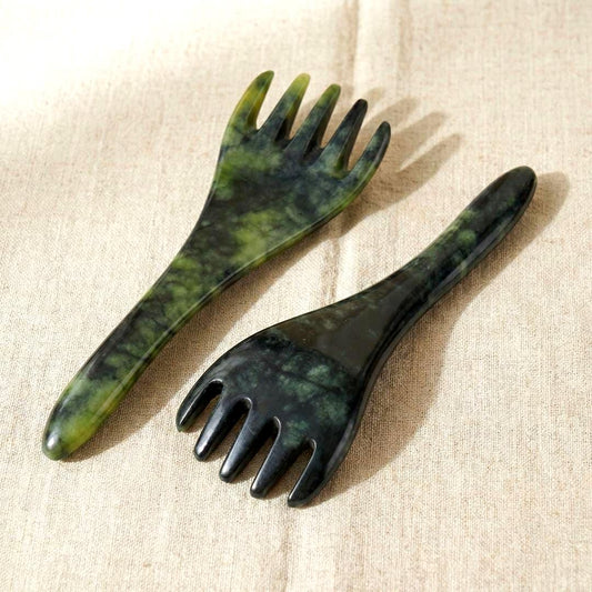 Natural Xiuyu Jade Scalp Massage Comb, 5 Claw Head Massager, Crystal Hair Tool, Relaxing Stress Relief Gift for Her