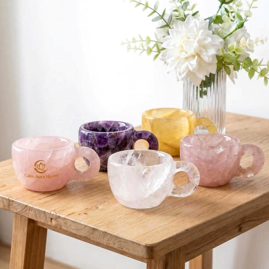 Natural Crystal Tea Cup, Small Gemstone Coffee Mug,  Custom Engraved Water Cup,  Birthday Gift for Her