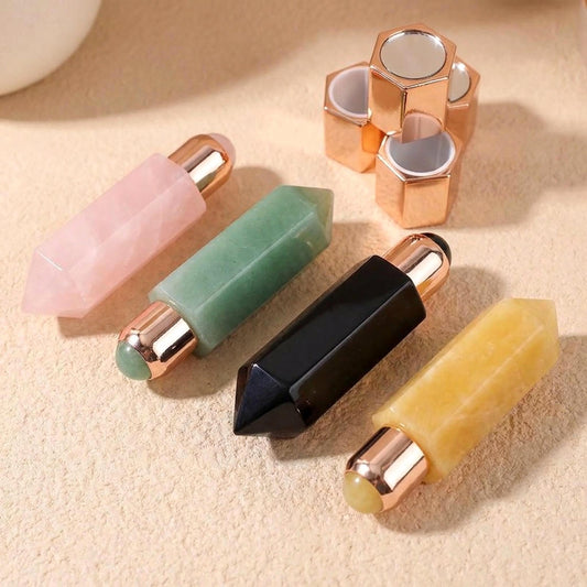 Natural Crystal Face Essential Oil Roller Wand, Healing Crystal Perfume Bottle, Gemstone Facial Massage Tool, Relaxing Self Care Spa Gift