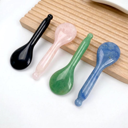 Natural Crystal Acupressure Spoon, Jade Massage Stick, Hand Carved Jade Gua Sha Massage Tool, Facial & Body Spa Relax Self Care Gift