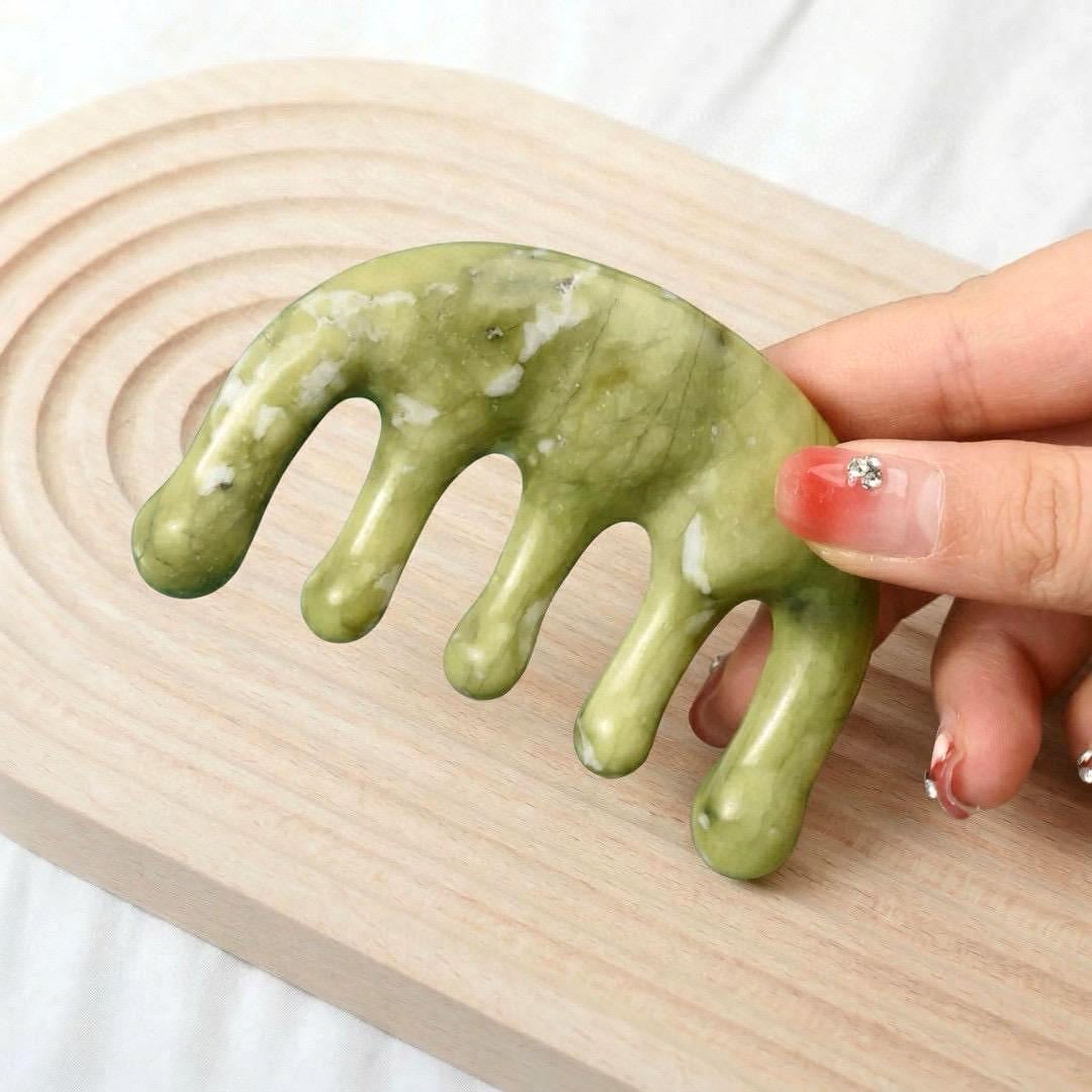 Personalized Natural Jade Scalp Comb, Engraved Hair Brush, Meridian Massage Tool, Handcrafted Gemstone Gua Sha, Unique Birthday Gift