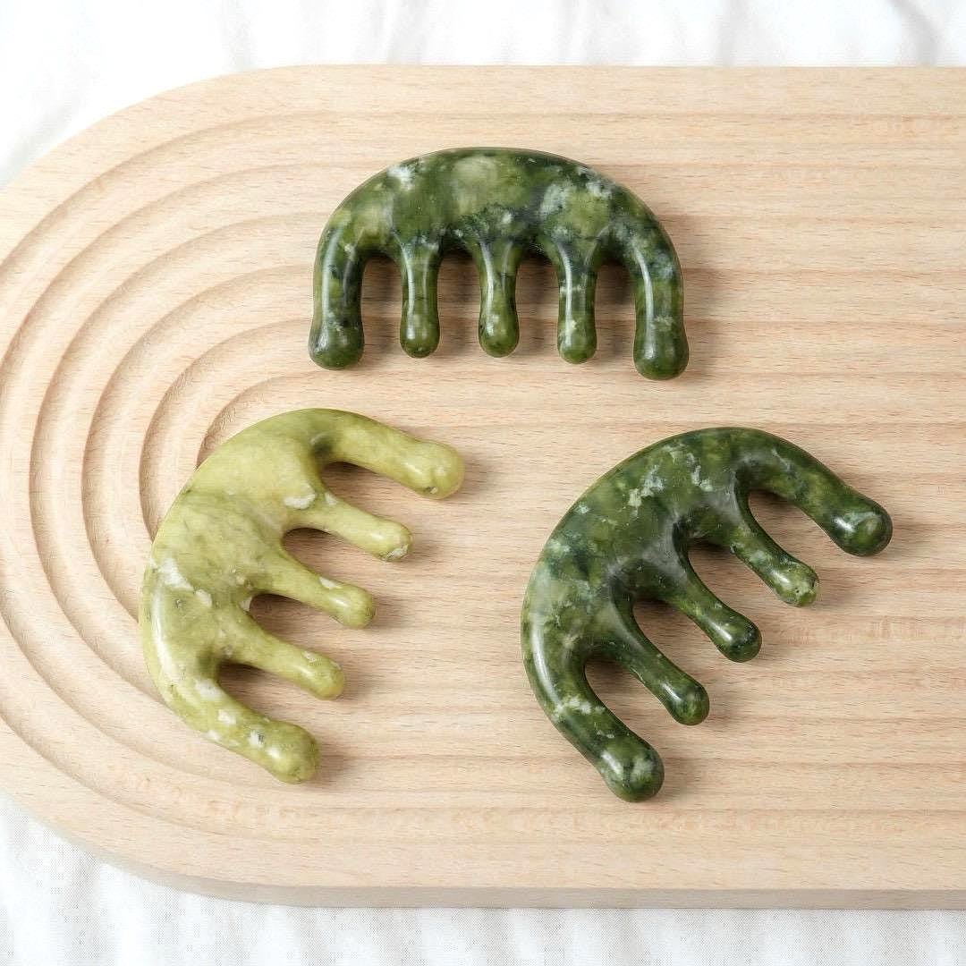 Personalized Natural Jade Scalp Comb, Engraved Hair Brush, Meridian Massage Tool, Handcrafted Gemstone Gua Sha, Unique Birthday Gift