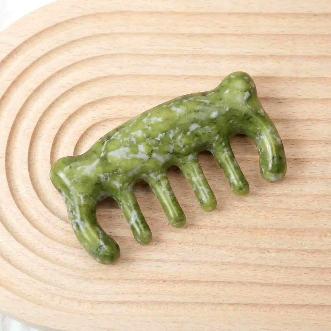 Personalized Natural Jade Scalp Comb, Engraved Hair Brush, Meridian Massage Tool, Handcrafted Gemstone Gua Sha, Unique Birthday Gift