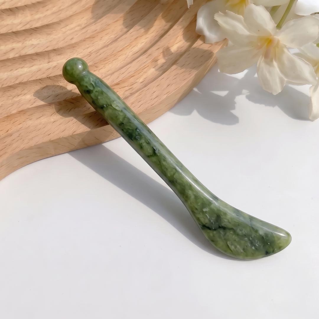 Natural Green Jade Gua Sha Tool Set, Facial Massage Wand & Eye Massage Spoon, Crystal Stone Massager for Face Body, Self-Care Gift