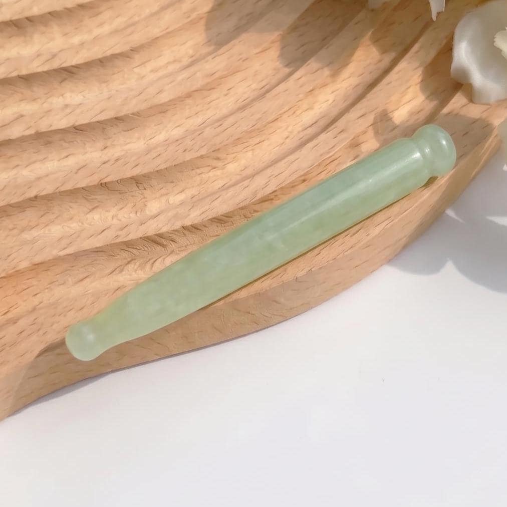 Natural Green Jade Gua Sha Tool Set, Facial Massage Wand & Eye Massage Spoon, Crystal Stone Massager for Face Body, Self-Care Gift