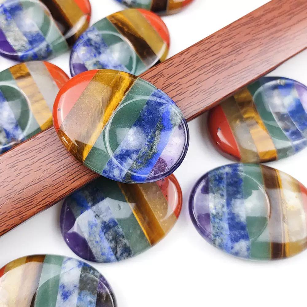7 Chakra Sensory Stone & Worry Stone, Gemstone Thumb Stone Gua Sha, Smooth Palm Stone for Relaxation, Yoga Meditation Token, Unique Gift