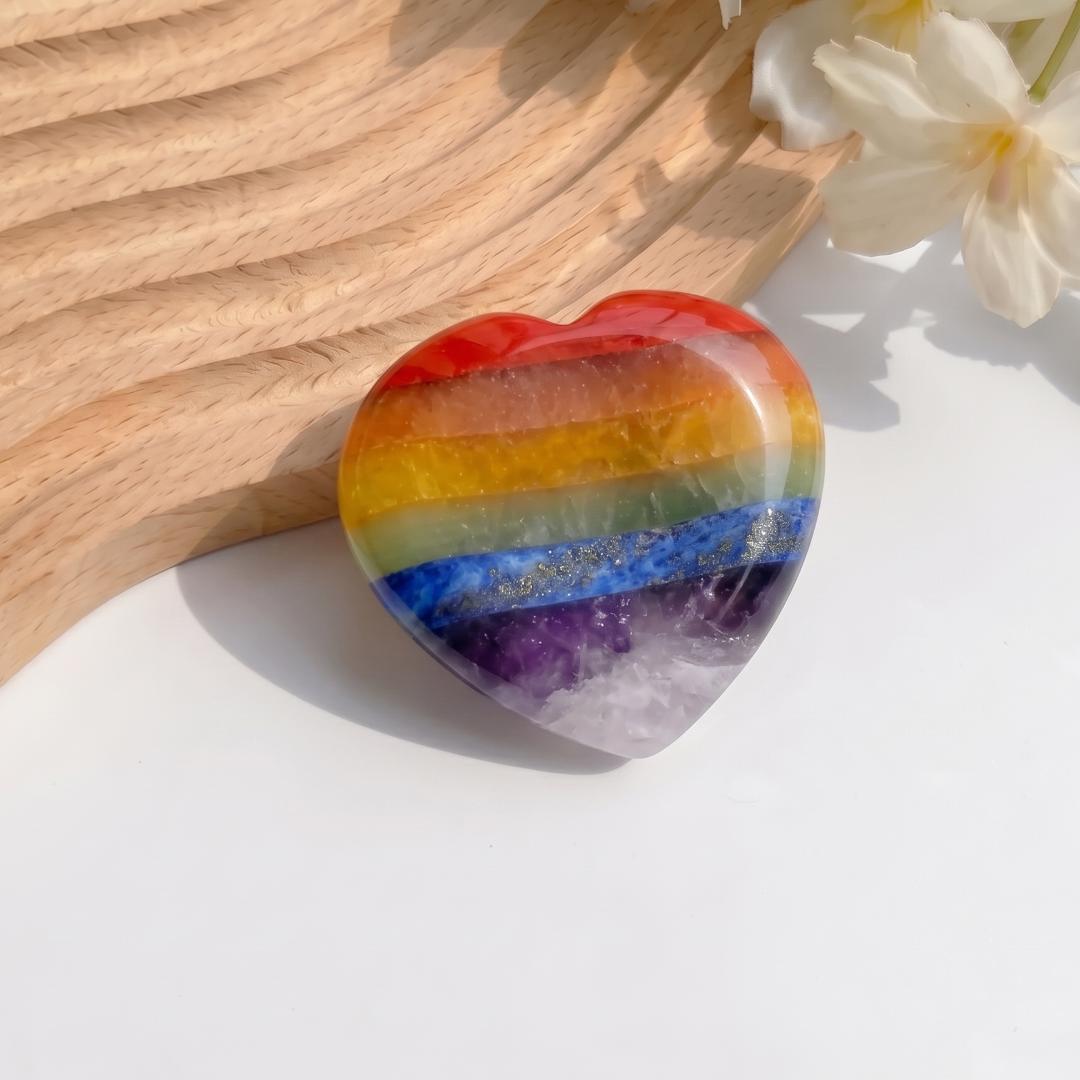 7 Chakra Sensory Stone & Worry Stone, Gemstone Thumb Stone Gua Sha, Smooth Palm Stone for Relaxation, Yoga Meditation Token, Unique Gift