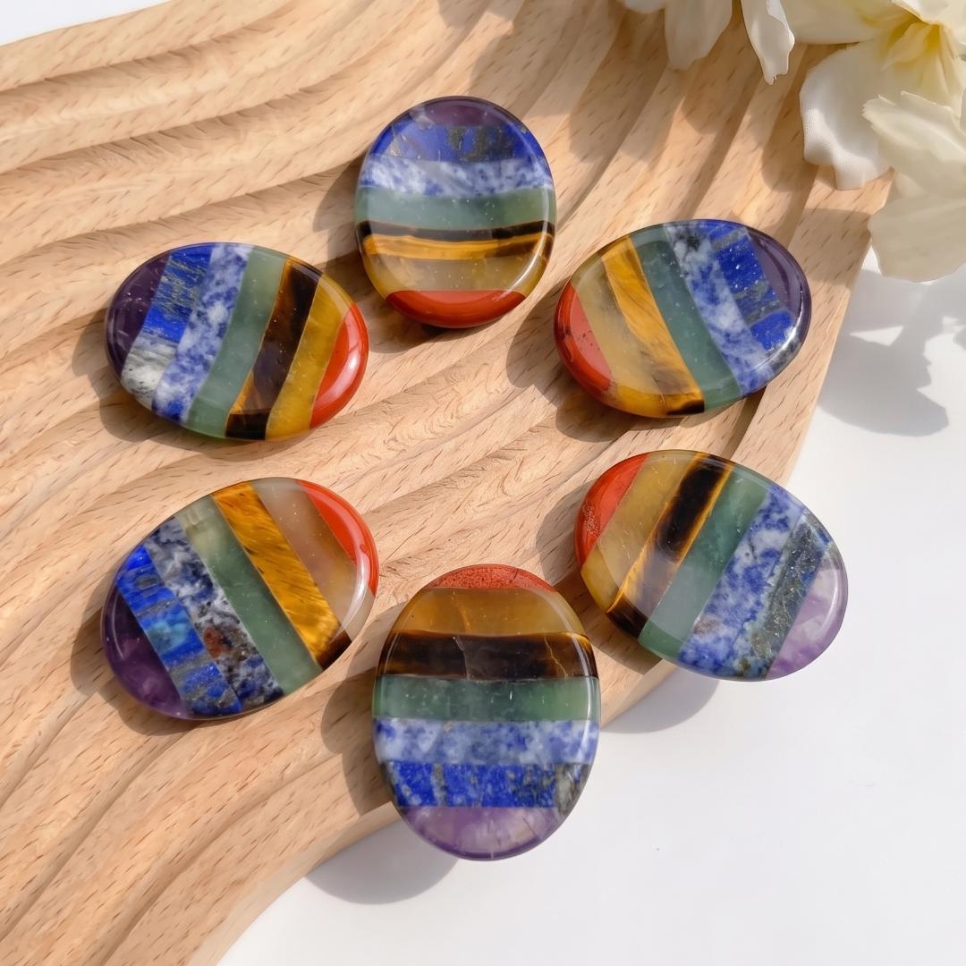 7 Chakra Sensory Stone & Worry Stone, Gemstone Thumb Stone Gua Sha, Smooth Palm Stone for Relaxation, Yoga Meditation Token, Unique Gift