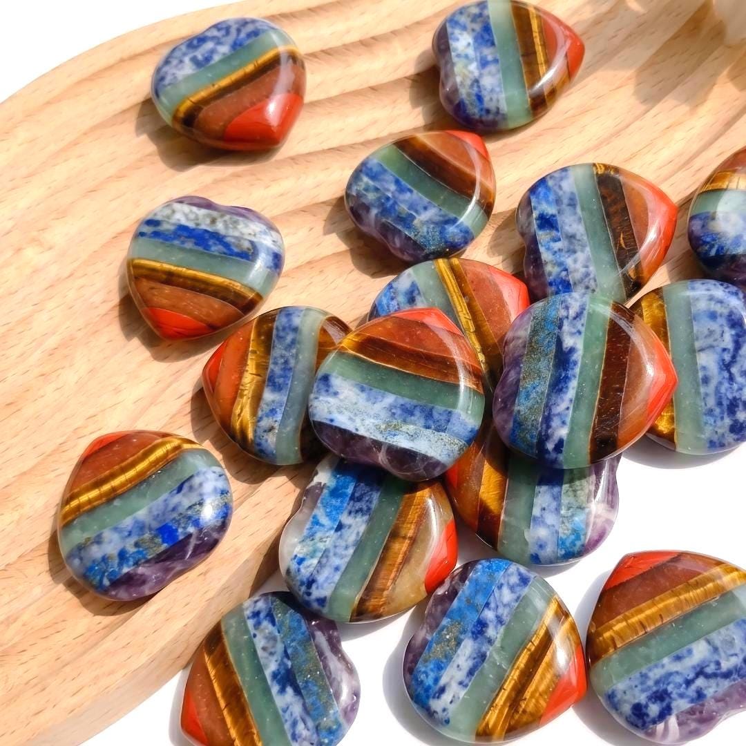 7 Chakra Sensory Stone & Worry Stone, Gemstone Thumb Stone Gua Sha, Smooth Palm Stone for Relaxation, Yoga Meditation Token, Unique Gift