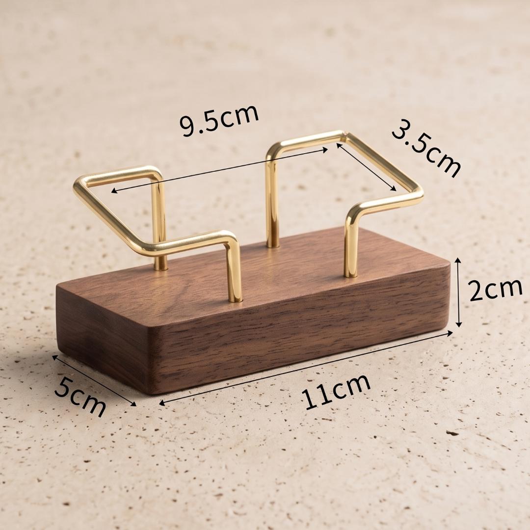 Walnut Wood Business Card Holder with Brass Accent, Desktop Storage Organizer Box, Minimalist Office Desk Decor Stand Coworker Gift Idea