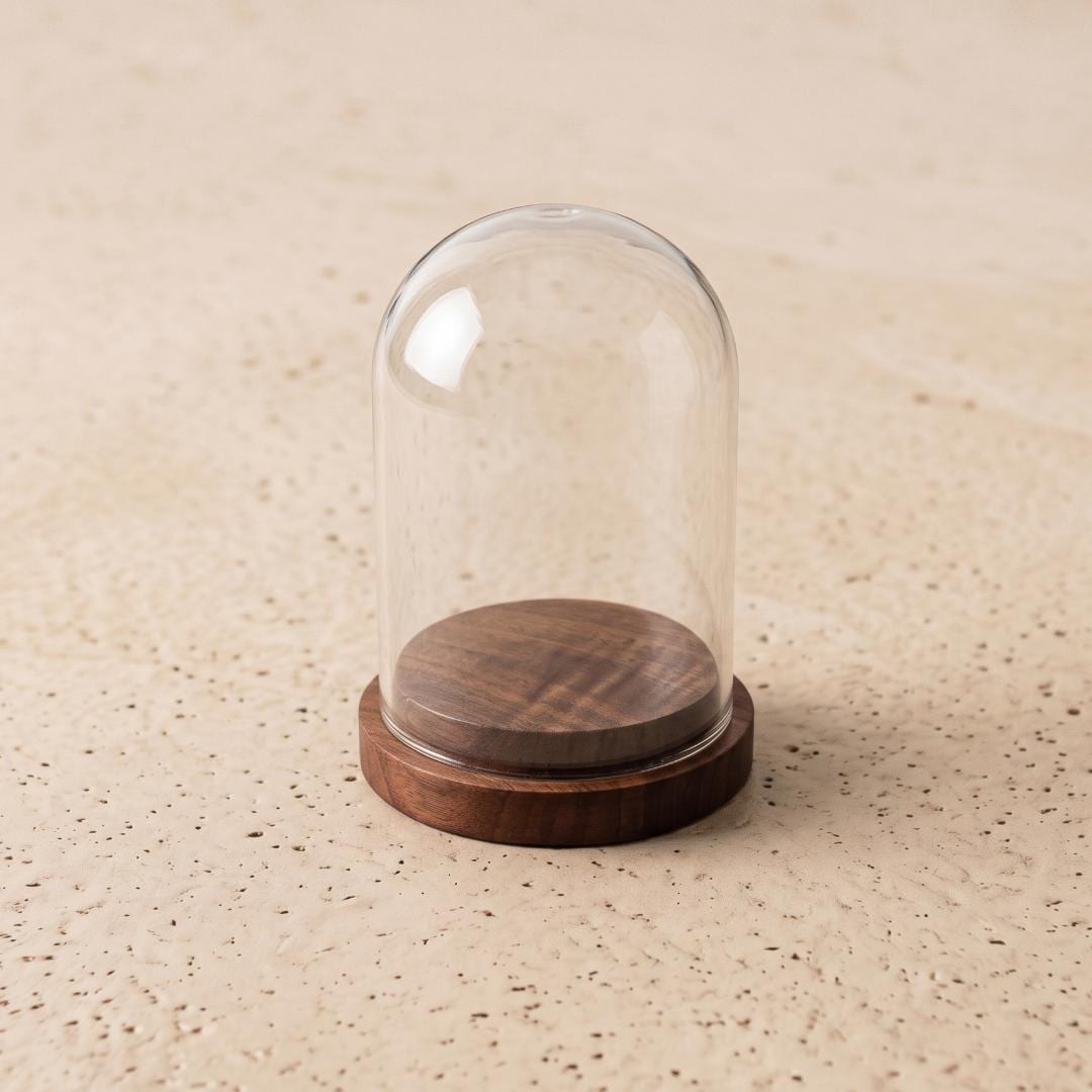 Custom Glass Cloche Dome with Wooden Base, Personalized Nameplate Display Case for Crystals Mineral Specimen, Preserved Flower Gift Stand