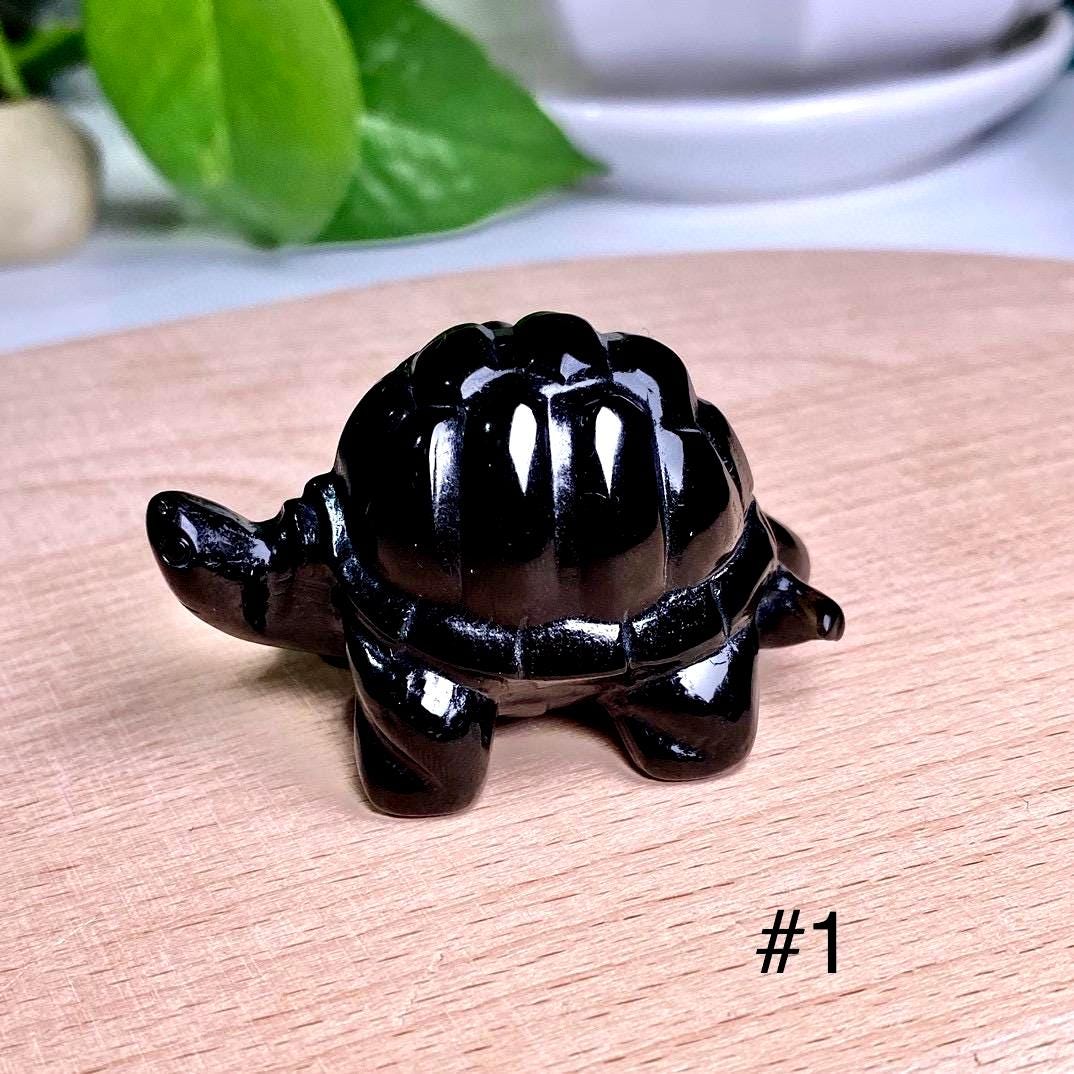 Black Obsidian Turtle Statue: Hand Carved Natural Gemstone Tortoise Figurine - Mystical Protection Stone Animal Home Decor