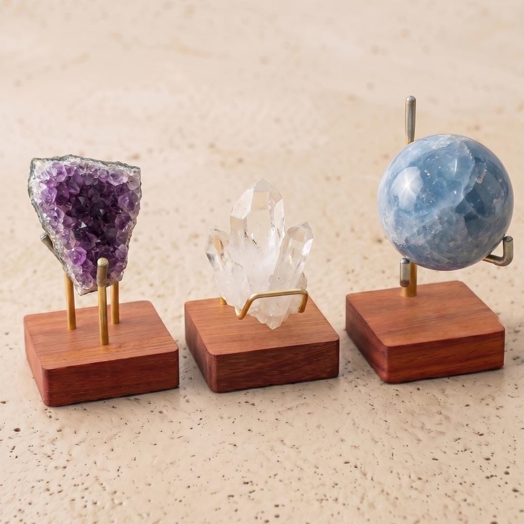 Adjustable Mineral Display Stand, Crystal Sphere Holder, Geode Cluster Wooden Base, Specimen Easel, Unique Rock Collector Gift