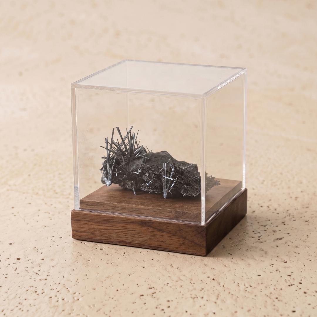 Acrylic Crystal Display Case, Mineral Specimen Wooden Boxes, Figurine Blind Box Showcase, Custom Engraved Nameplate LED Option Gift