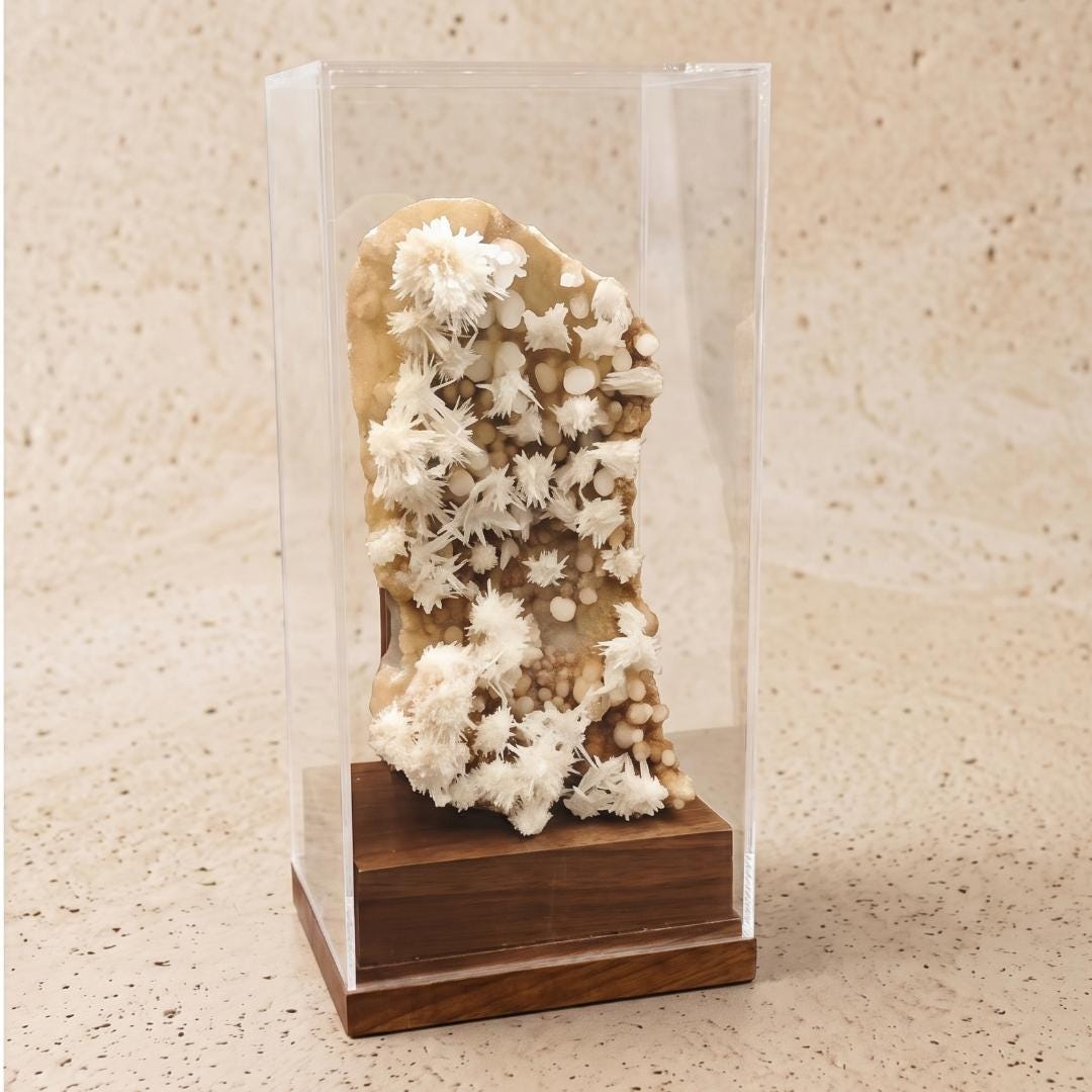 Acrylic Crystal Display Case, Mineral Specimen Wooden Boxes, Figurine Blind Box Showcase, Custom Engraved Nameplate LED Option Gift