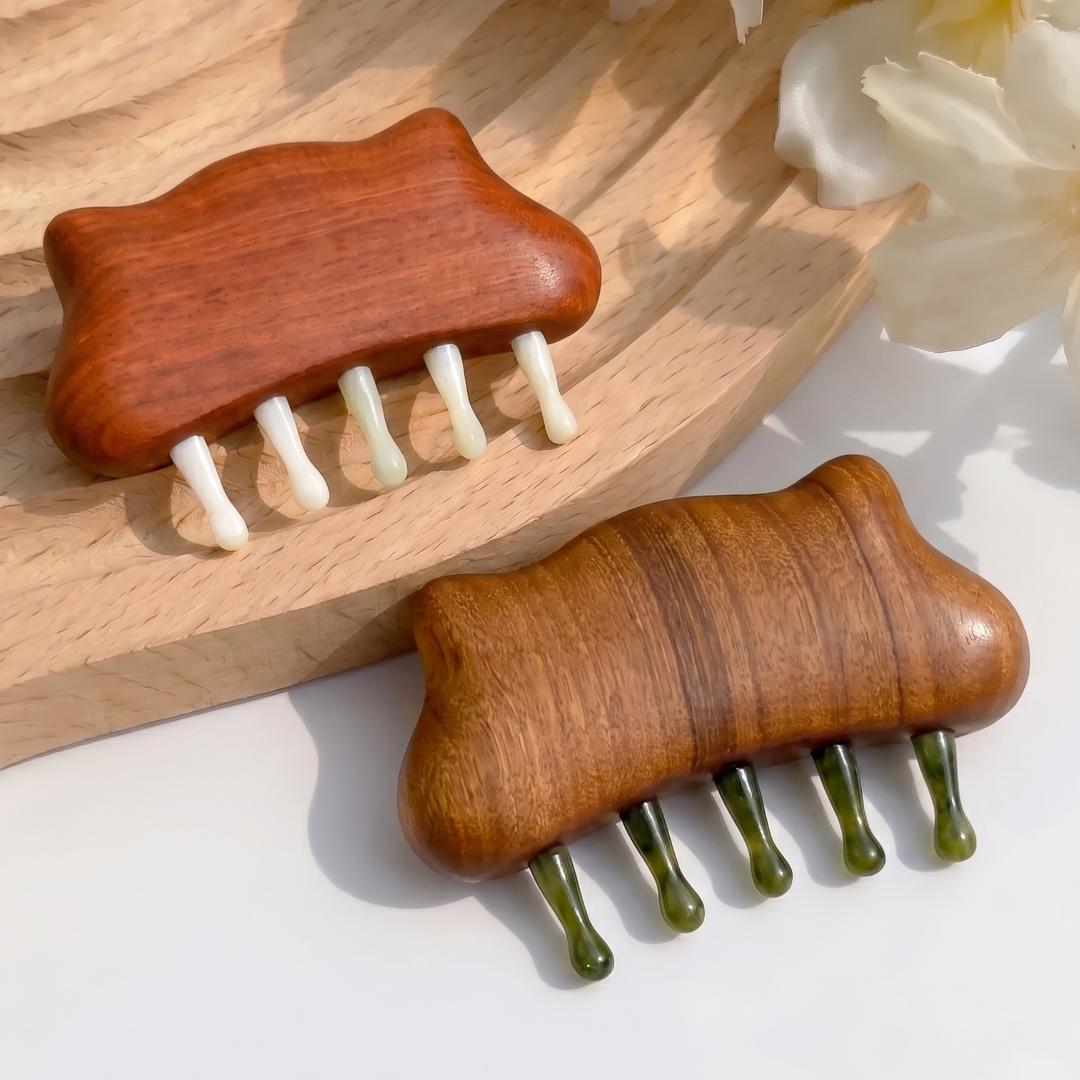 Handmade Jade Massage Comb for Scalp Care, Gua Sha Tool, Luxury Party Favors for Guests, Self Care Kit Accessory, Birthday Gift