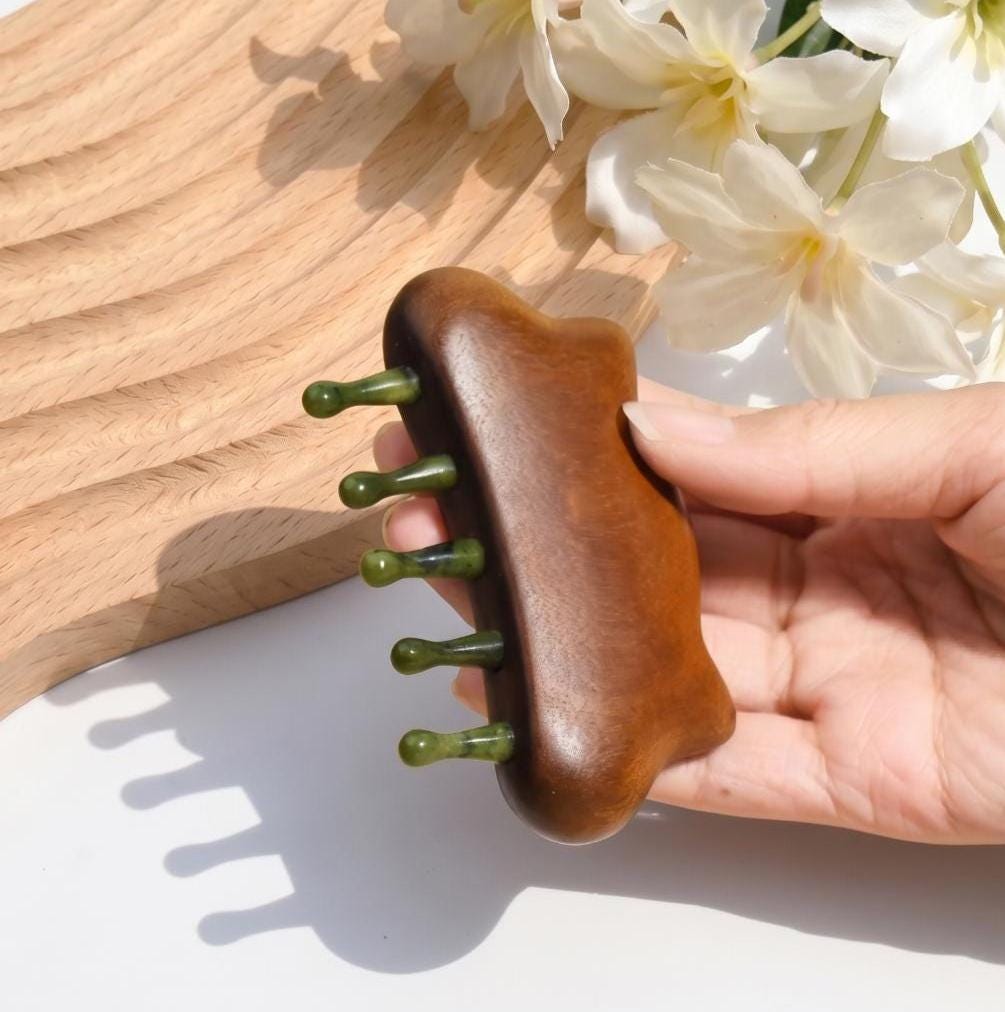 Handmade Jade Massage Comb for Scalp Care, Gua Sha Tool, Luxury Party Favors for Guests, Self Care Kit Accessory, Birthday Gift