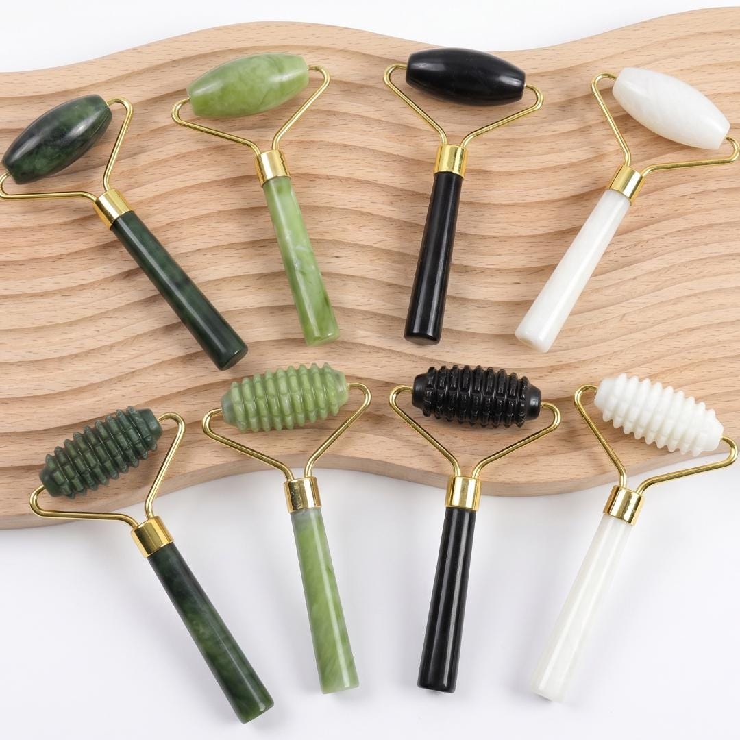 Luxury Jade Roller Gua Sha, Natural Stone Facial Massager, Premium Skin Care Ritual Tools, Self Care Luxury Gift