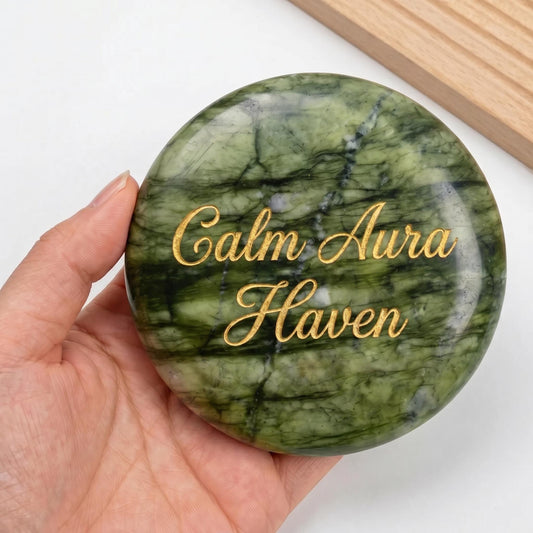 Handmade Mushroom Jade Guasha Stone Massager with Personalized Name Engraving, Traditional Meridian Point Tool, Zen Wellness Accessory Gift