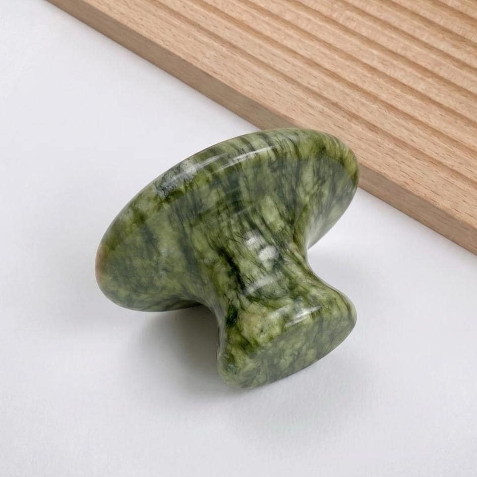 Handmade Mushroom Jade Guasha Stone Massager with Personalized Name Engraving, Traditional Meridian Point Tool, Zen Wellness Accessory Gift