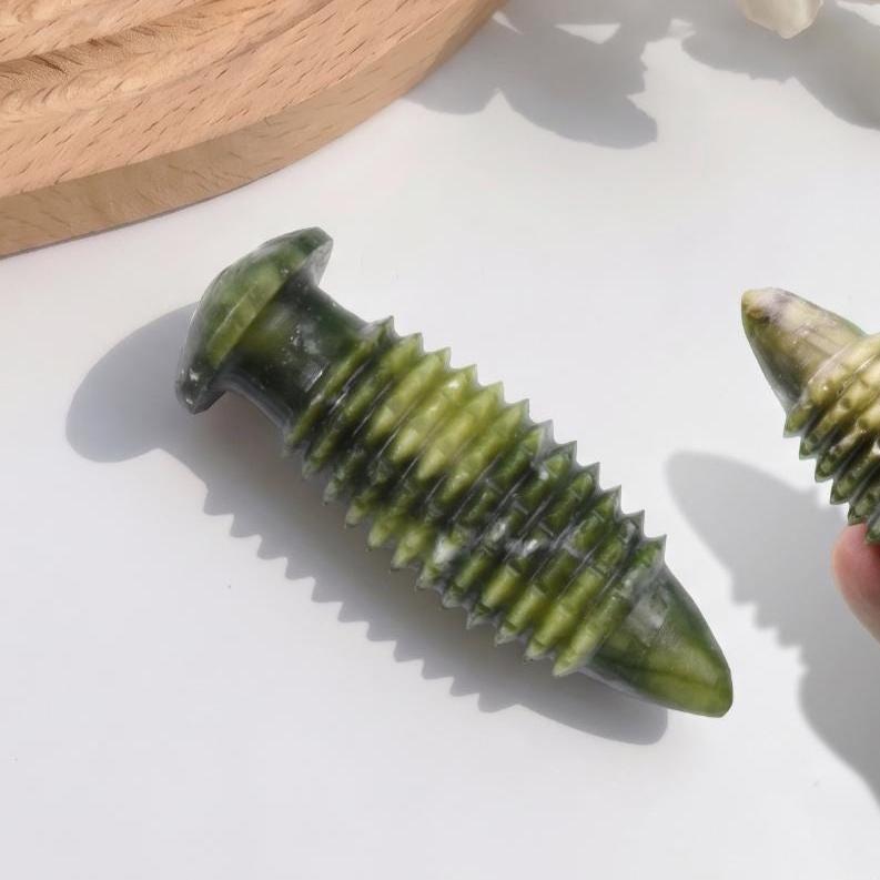 Natural Green Phoenix Jade Stone Massager, Tactile Spiky Ball and Point Massage Rod for Daily Relaxation, Compact Wellness Gift for Her