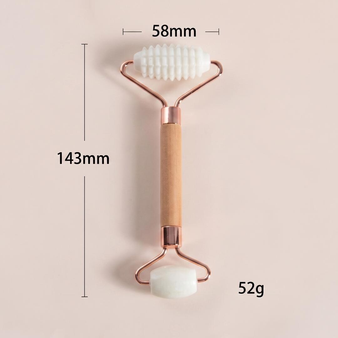 Luxury Jade Facial Roller, Natural Stone Massager with Wooden Base, Premium Skincare Vanity Display Stand, Wellness Self Care Gift for Her