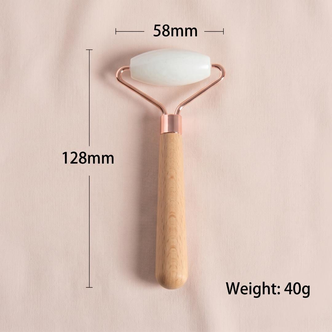 Luxury Jade Facial Roller, Natural Stone Massager with Wooden Base, Premium Skincare Vanity Display Stand, Wellness Self Care Gift for Her