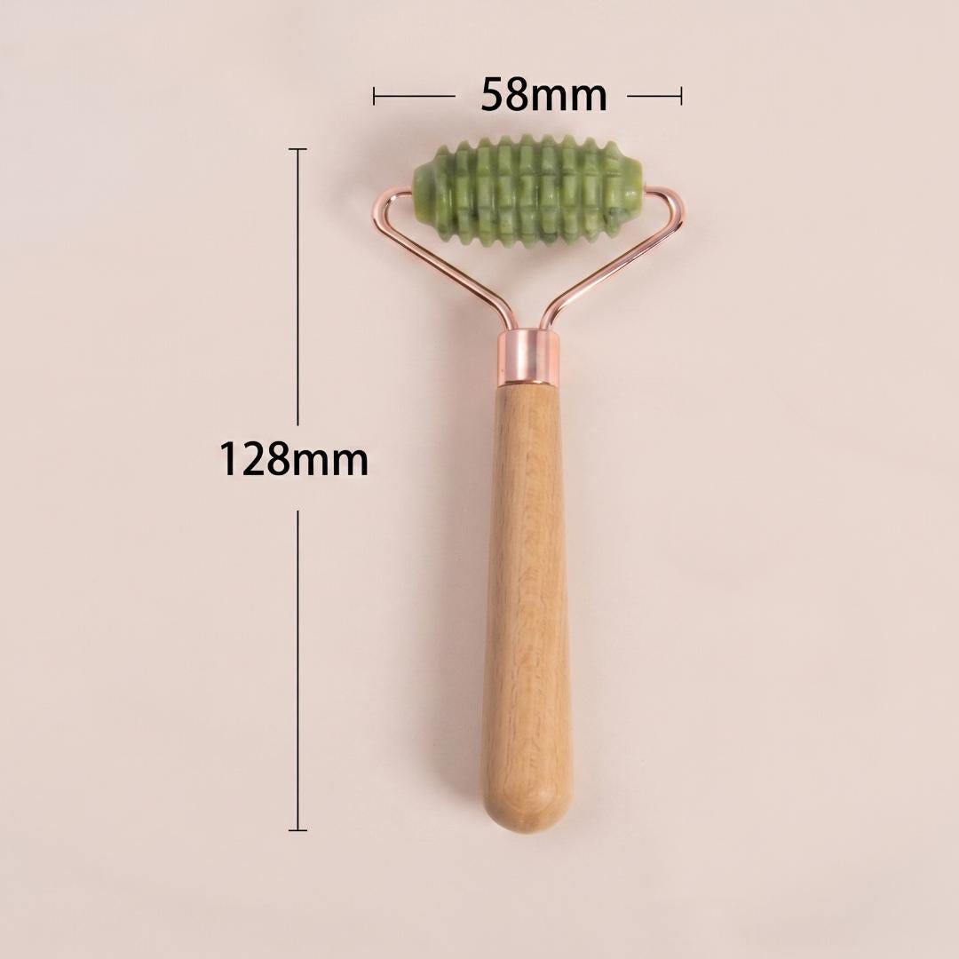 Luxury Jade Facial Roller, Natural Stone Massager with Wooden Base, Premium Skincare Vanity Display Stand, Wellness Self Care Gift for Her