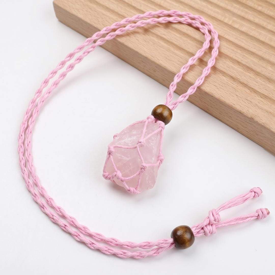 Adjustable Necklace Cord Empty Stone Holder, Interchangeable Crystal Cage Pendant, Net Pocket Gemstone Cord, Unique Jewelry Making Gift