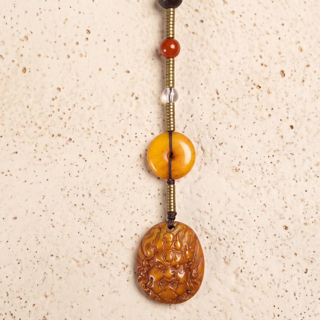9 Eye Dzi Bead Necklace, Vintage Agate Amulet with Turquoise, Bronze Elephant Pendant, Natural Stone Mala Charm Jewelry