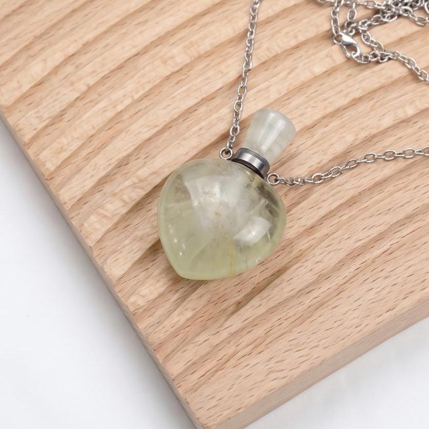 Heart Crystal Perfume Bottle Necklace, Natural Gemstone Essential Oil Vial Pendant, Dainty Healing Stone Vial, Mindful Self Care Gift