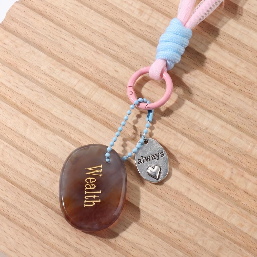 Mindfulness Crystal Blind Box, Personalized Worry Stone Bag Charm, Custom Engraved Disc Keychain, Mystery Phone Purse Accessory Token Gift