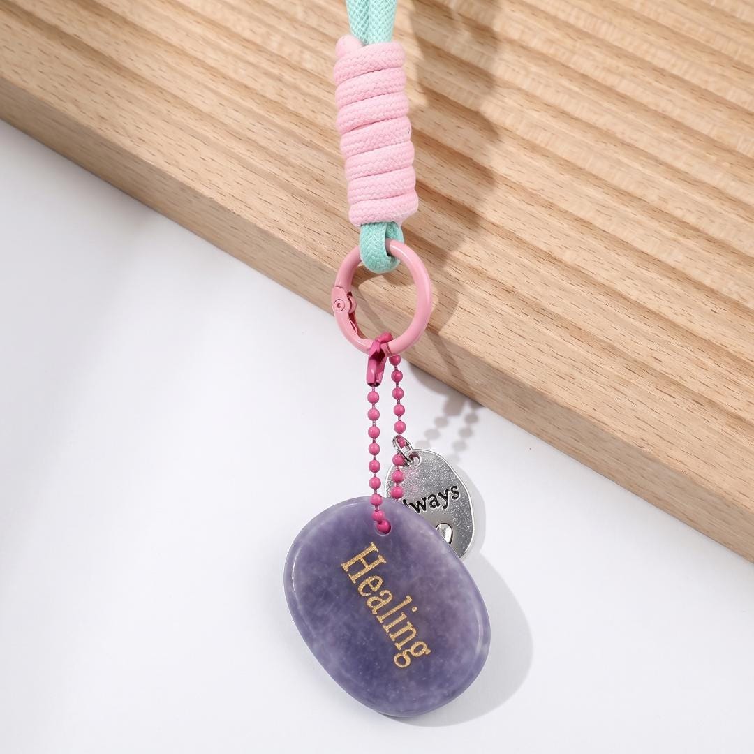 Mindfulness Crystal Blind Box, Personalized Worry Stone Bag Charm, Custom Engraved Disc Keychain, Mystery Phone Purse Accessory Token Gift