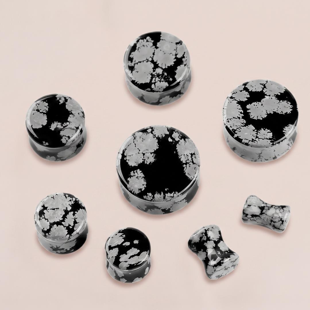 Natural Stone Plugs Double Flare, Tiger Eye Snowflake Obsidian Ear Gauges, Body Jewelry Gift
