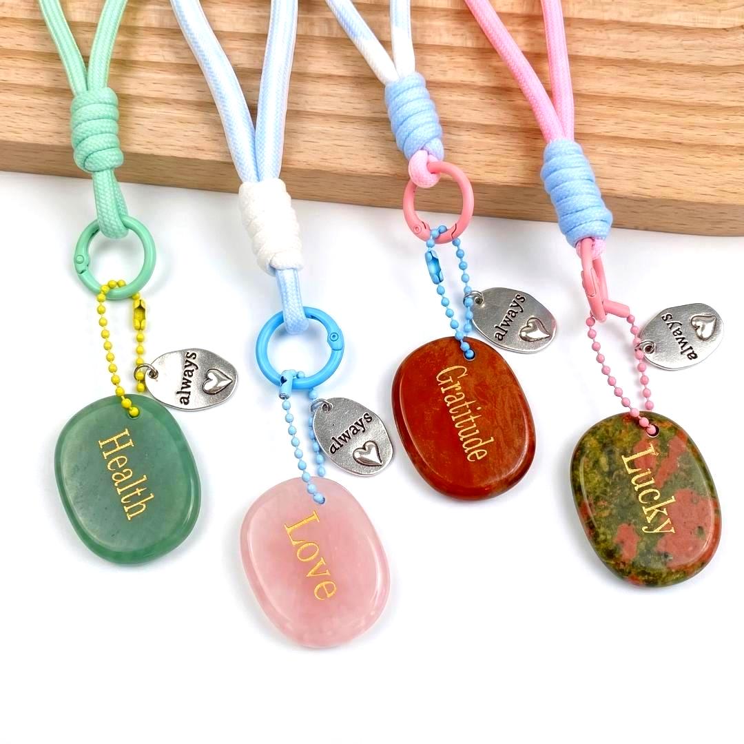 Mindfulness Crystal Blind Box, Personalized Worry Stone Bag Charm, Custom Engraved Disc Keychain, Mystery Phone Purse Accessory Token Gift