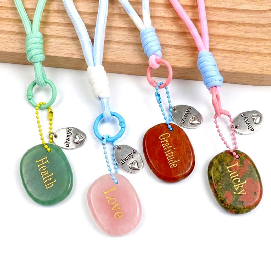 Mindfulness Crystal Blind Box, Personalized Worry Stone Bag Charm, Custom Engraved Disc Keychain, Mystery Phone Purse Accessory Token Gift