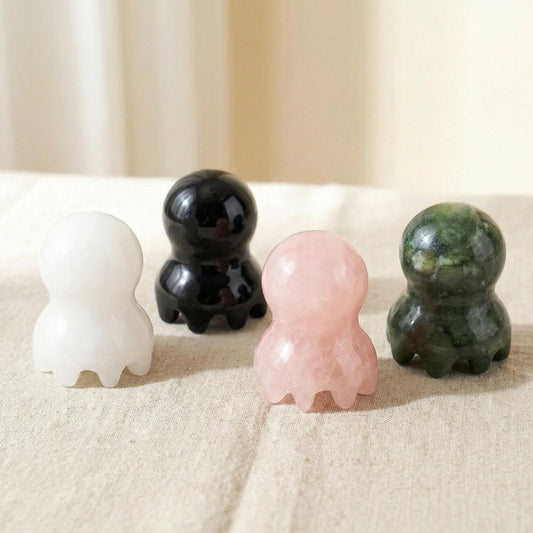Natural Quartz Gua Sha Tool, Crystal Octopus Head Scalp Care, Jade Face Meridian Relaxation Stone, Aesthetic Self Care Gift for Her