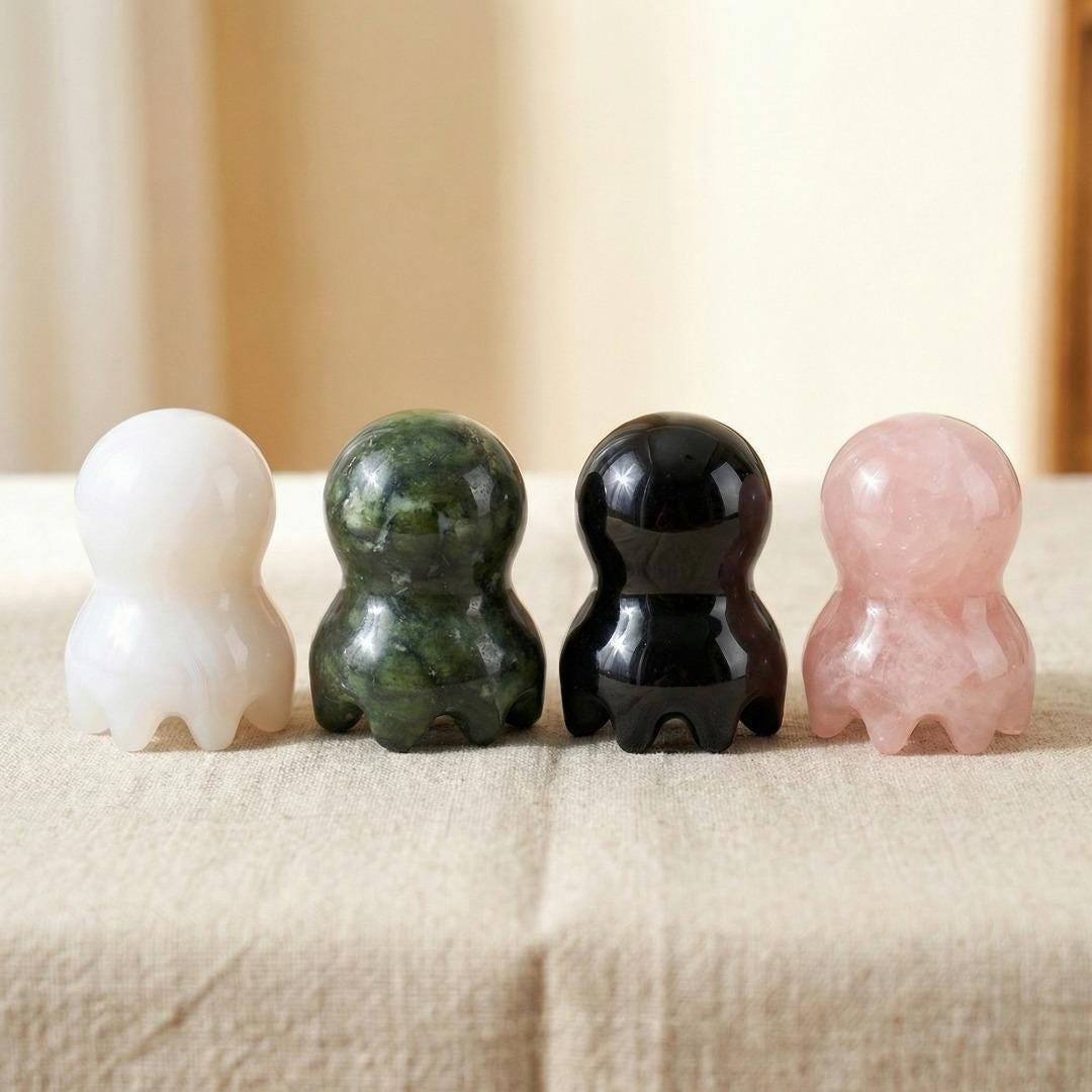 Natural Quartz Gua Sha Tool, Crystal Octopus Head Scalp Care, Jade Face Meridian Relaxation Stone, Aesthetic Self Care Gift for Her