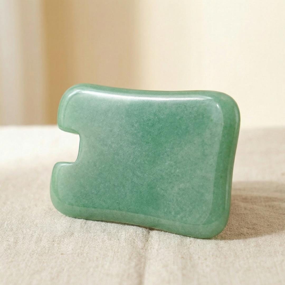Green Aventurine Gua Sha Tool, Natural Stone Facial Massager Spoon, Green Jade Scraping Plate for Eye & Face, Aesthetic Skincare Gift