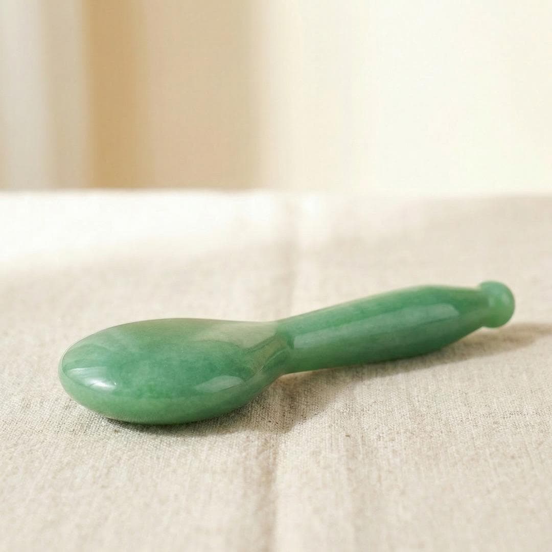 Green Aventurine Gua Sha Tool, Natural Stone Facial Massager Spoon, Green Jade Scraping Plate for Eye & Face, Aesthetic Skincare Gift