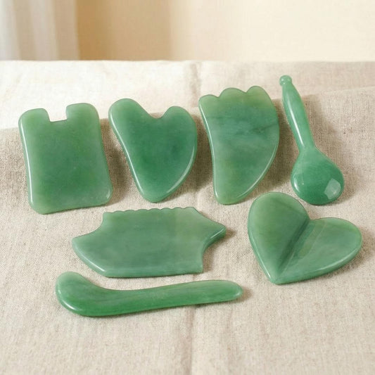 Green Aventurine Gua Sha Tool, Natural Stone Facial Massager Spoon, Green Jade Scraping Plate for Eye & Face, Aesthetic Skincare Gift