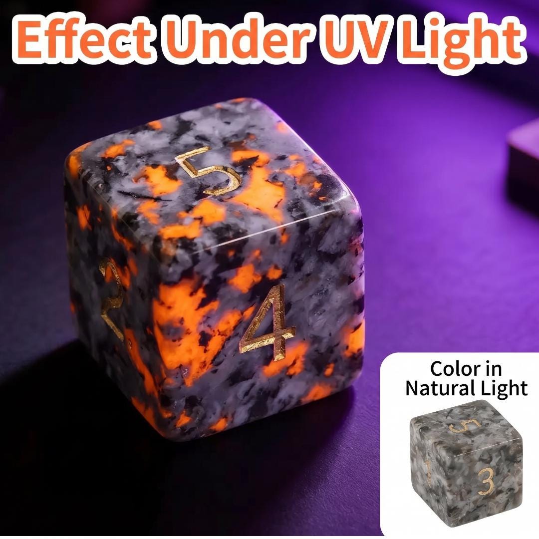 Yooperlite Stone DND Dice Set, UV Reactive Glowing Lava Stone Polyhedral Dice 7pcs, Flourescent Sodalite RPG Game Dice, Dungeon Master Gift