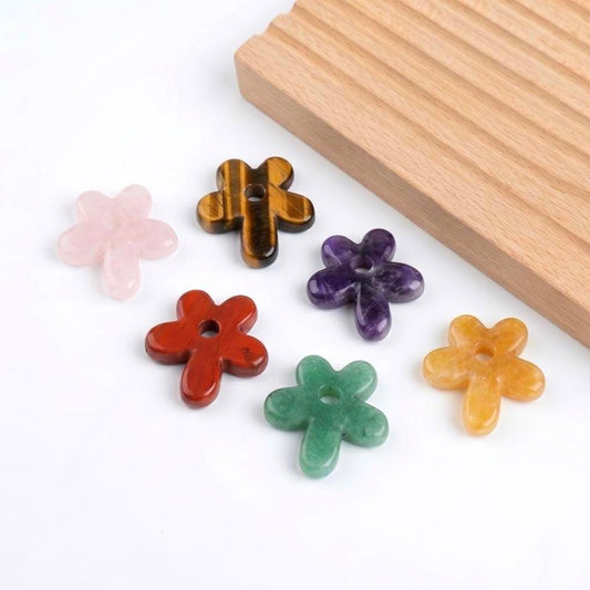 Natural Stone Flower Pendant, Carved Crystal Daisy Charm for Necklace Bracelet Jewelry Making, Dainty Gemstone Flower Charm Cute Gift
