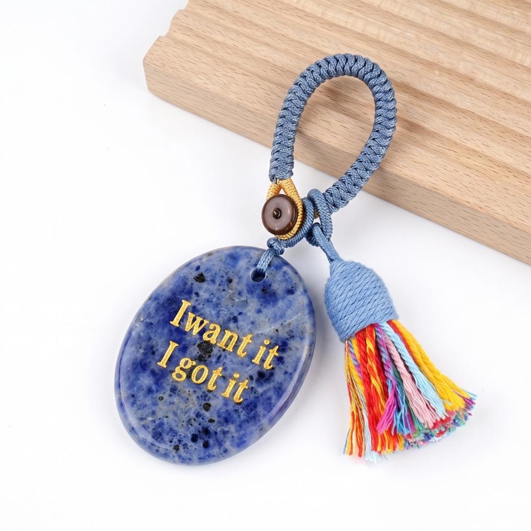 Mindfulness Crystal Bag Charm, I Want It I Got It Engraved Gemstone Keychain, Car Mirror Hanging Ornament, Graduation Manifestation Gift