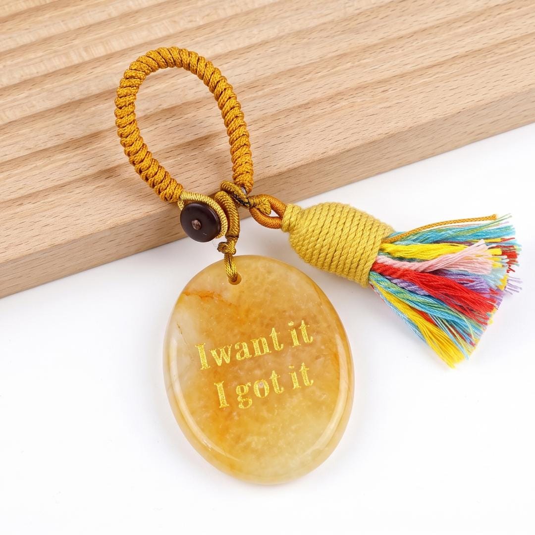Mindfulness Crystal Bag Charm, I Want It I Got It Engraved Gemstone Keychain, Car Mirror Hanging Ornament, Graduation Manifestation Gift