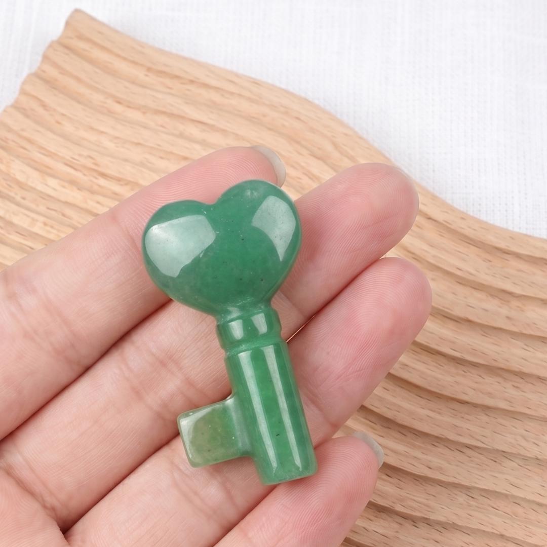 Gemstone Heart Key Pendant, Crystal Carving Key for Jewelry Making, Rose Quartz Amethyst Obsidian Key Charm, Healing Crystal Gift DIY